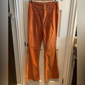 Free People We The Free Cognac Orange Jayde Corduroy High Rise Flared - Size 28